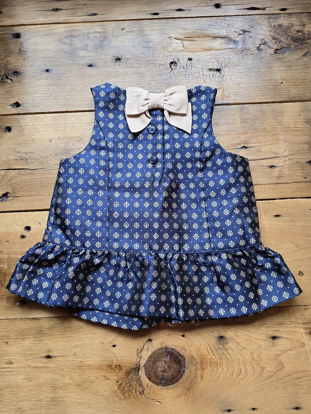 Janie and Jack Navy Blue & Gold Jacquard Peplum Bow Top 6-12M Holiday Outfit